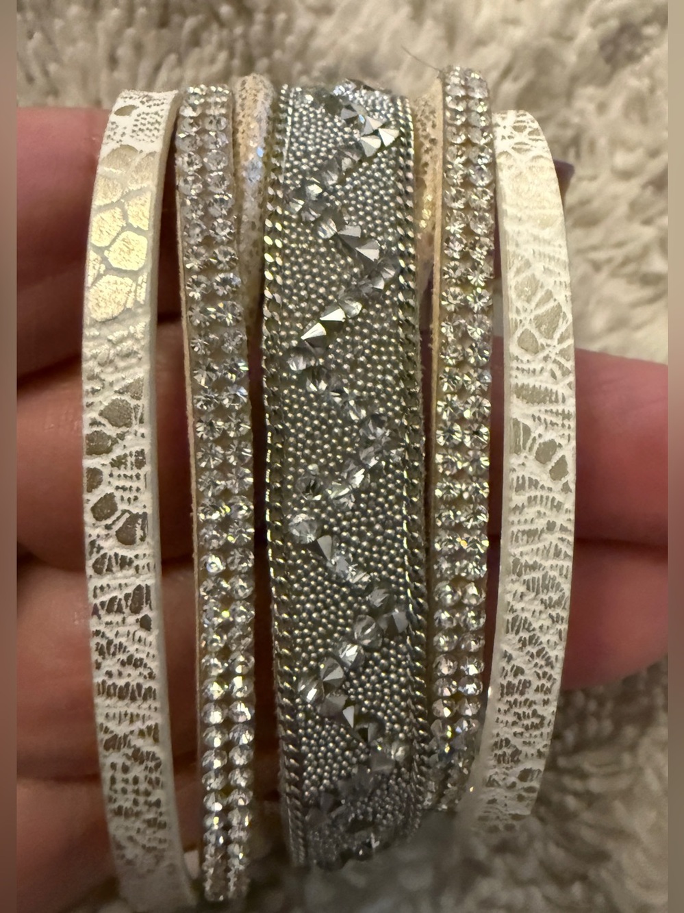 White Multi-Row Wrap Bracelet with Rhinestones - Picture 2 of 5